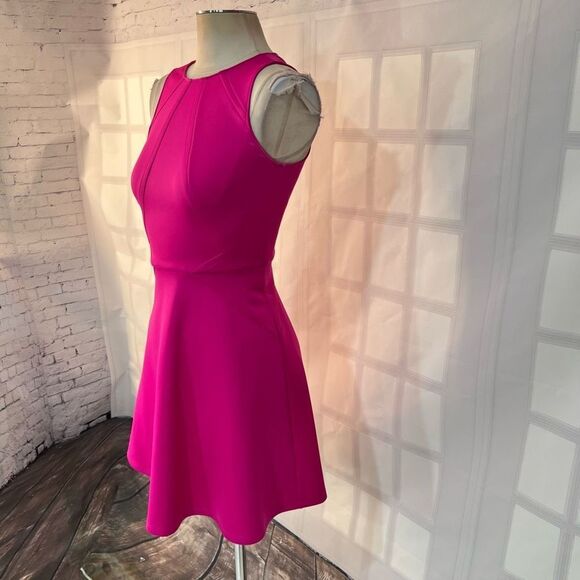 Ted Baker hot pink scuba sleeveless fit & flare mini dress ted size 0 or US 2 - Picture 3 of 10